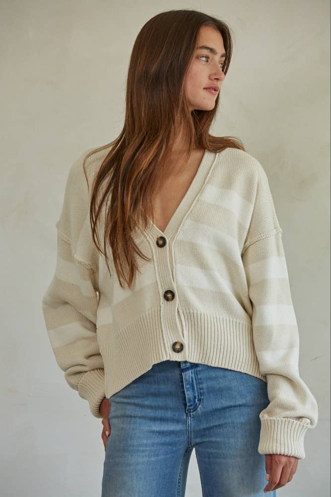 Knit Sweater Striped Button Down Cardigan