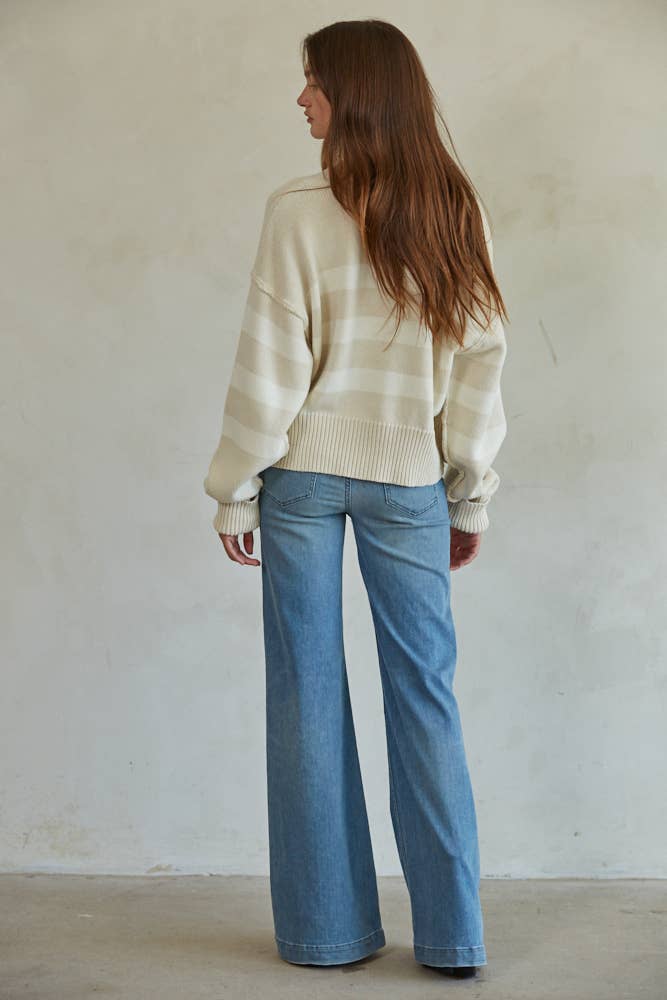 Knit Sweater Striped Button Down Cardigan