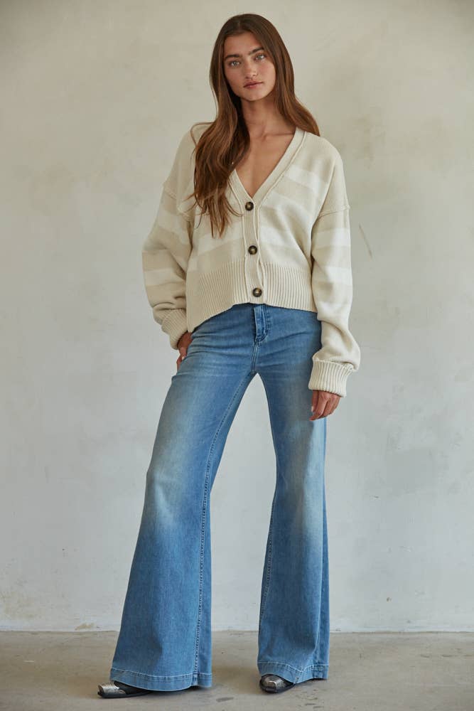 Knit Sweater Striped Button Down Cardigan