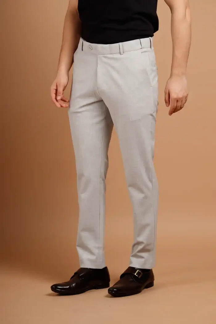 Men’s premium Light Grey Square Checks Flexiwaist Pant - Front view
