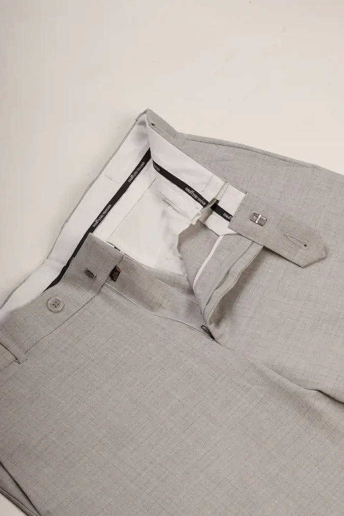 Men’s premium Light Grey Square Checks Flexiwaist Pant - Fabric view