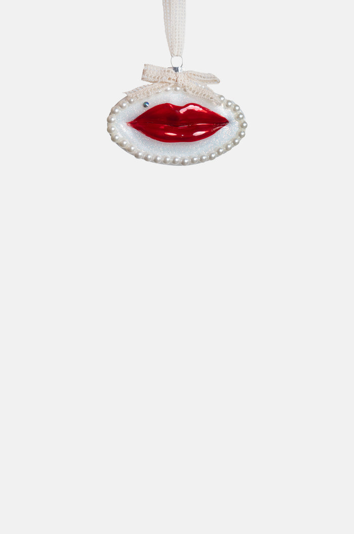 Cody Foster and Co Lovers Lips Ornament Cream Ribbon.