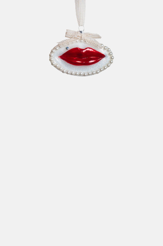 Cody Foster and Co Lovers Lips Ornament Cream Ribbon.