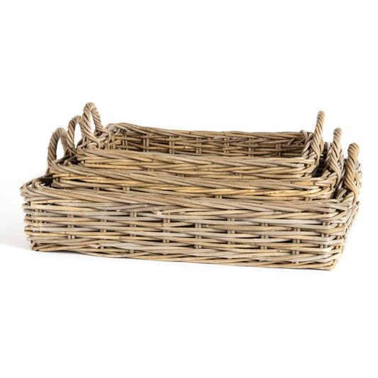 LOW RECTANGULAR GREY RATTAN TRAYS |3 Sizes - Magnolia Lane co. Home + Garden + Gift