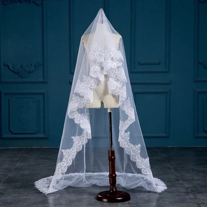Wedding Veils - Lace Edge Cathedral Bridal Veil - Available in White and Ivory