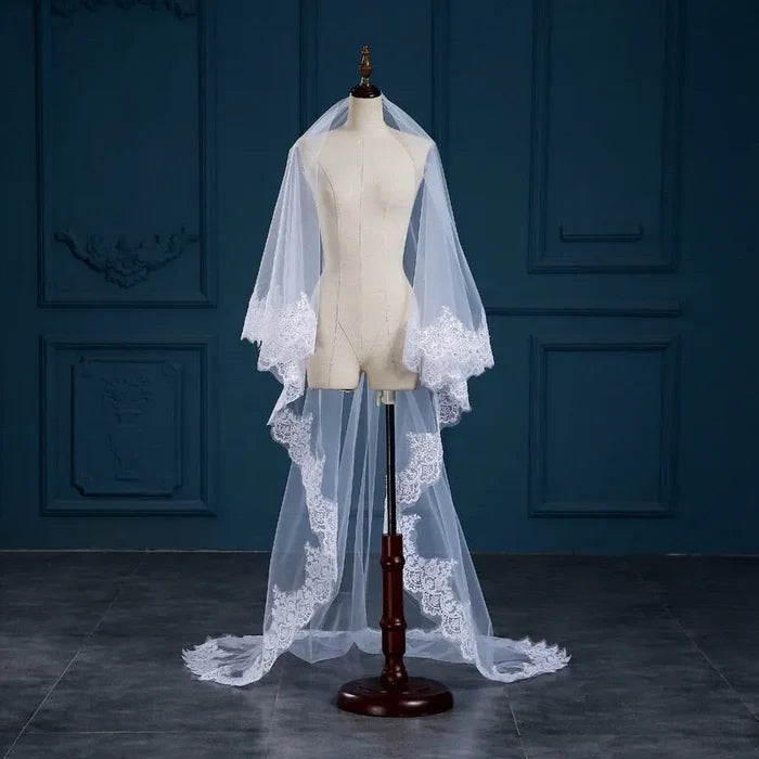 Wedding Veils - Lace Edge Cathedral Bridal Veil - Available in White and Ivory
