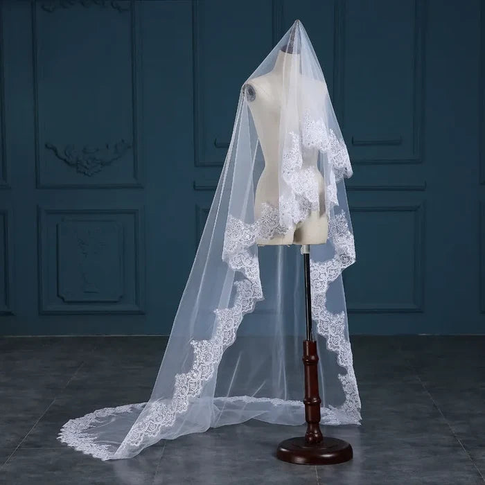 Wedding Veils - Lace Edge Cathedral Bridal Veil - Available in White and Ivory