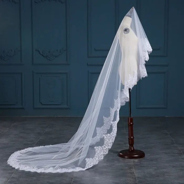 Wedding Veils - Lace Edge Cathedral Bridal Veil - Available in White and Ivory