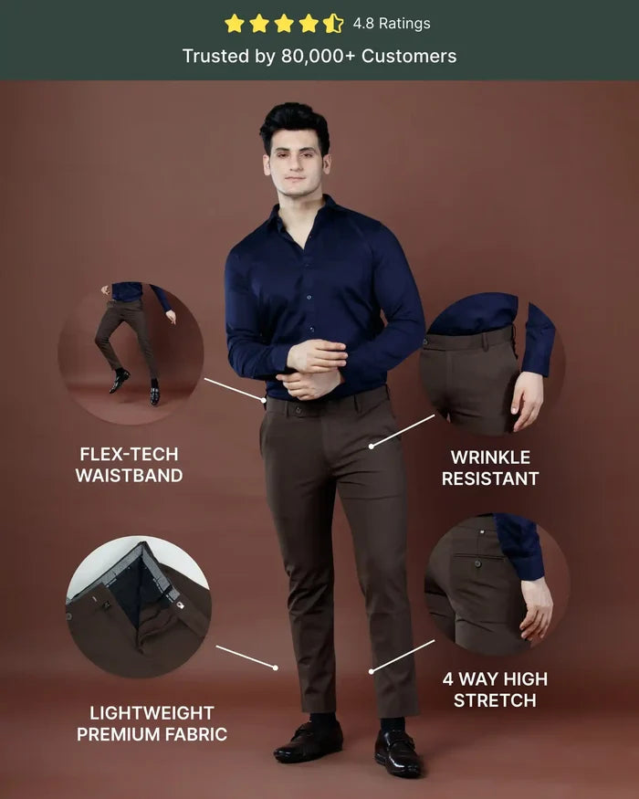 Men’s premium Maple Brown Double Lining Flexiwaist Pants- Front view