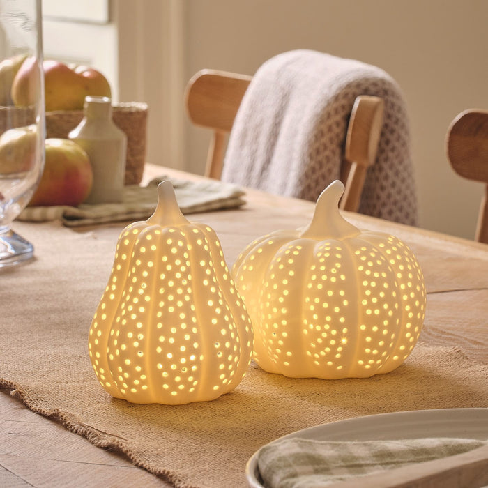 Matte White Porcelain LED Pumpkin & Squash Decorations