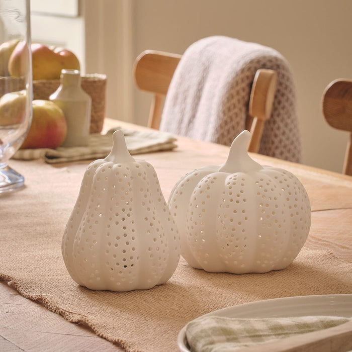 Matte White Porcelain LED Pumpkin & Squash Decorations