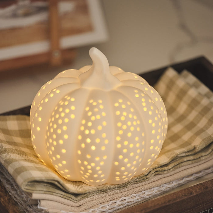 Matte White Porcelain LED Pumpkin & Squash Decorations