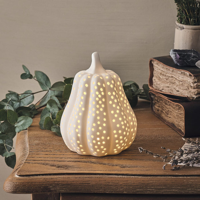 Matte White Porcelain LED Pumpkin & Squash Decorations