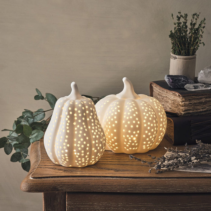Matte White Porcelain LED Pumpkin & Squash Decorations