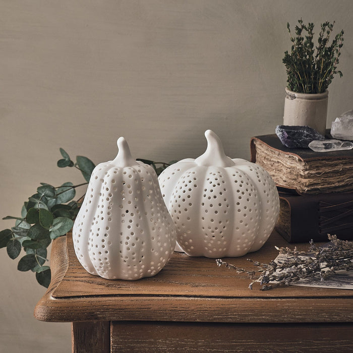 Matte White Porcelain LED Pumpkin & Squash Decorations