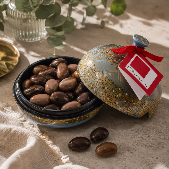 Milk and Dark Chocolate Coated Brazil Nuts in a Handmade Bonbonnière, Palm Oil Free, 130g