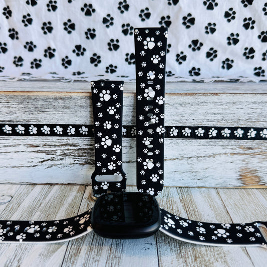 Paw Print Black Background Print Silicone Band For Fitbit Versa 3/4/Sense