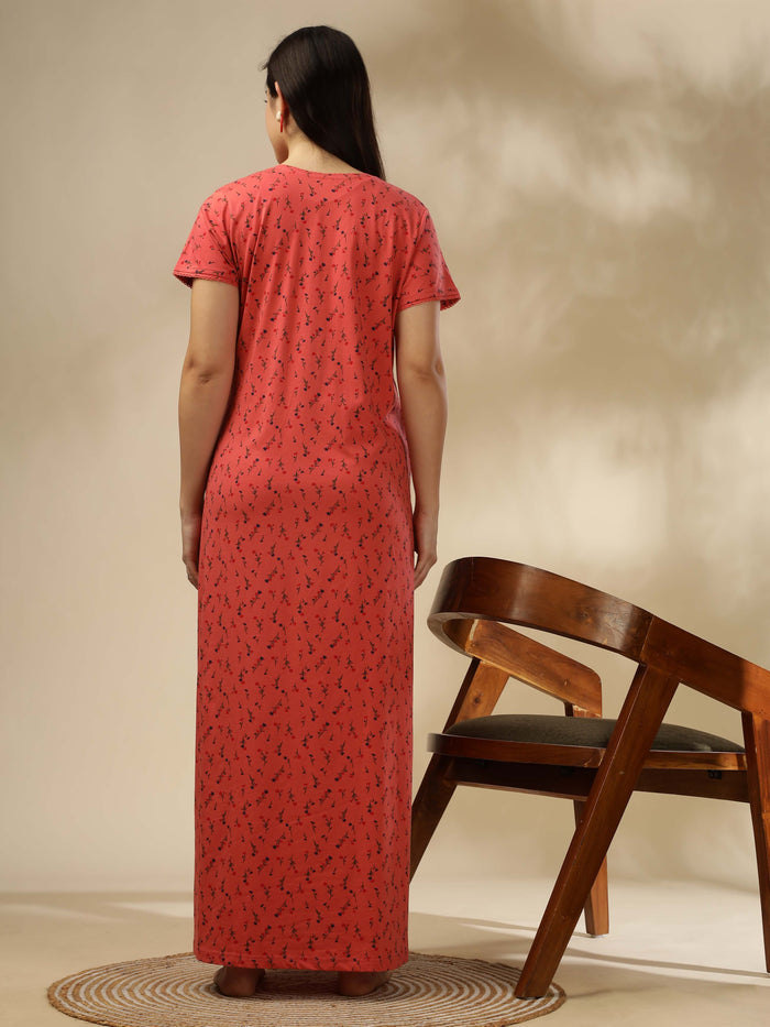 Cozy Peachy Pink Maternity Maxi Nighty For Women