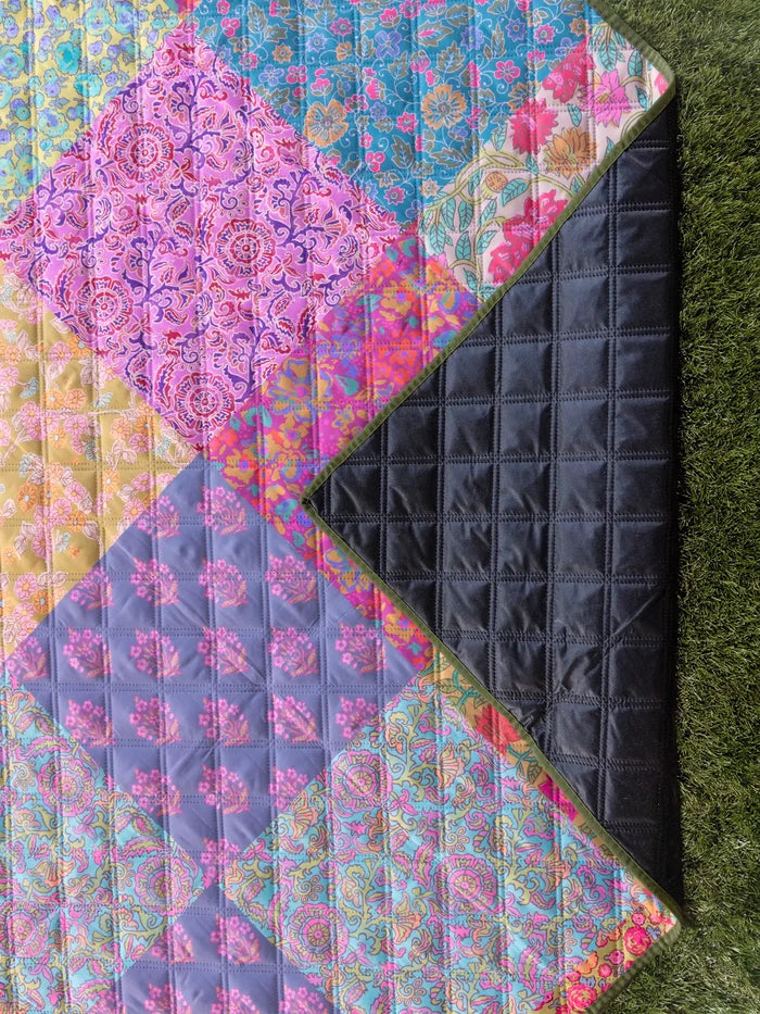 Picnic Blanket Tote - Bright Patchwork Zinnias-view 3
