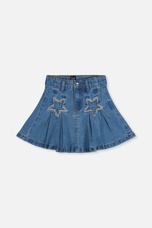 Pleated Skirt Navy Blue Denim-0
