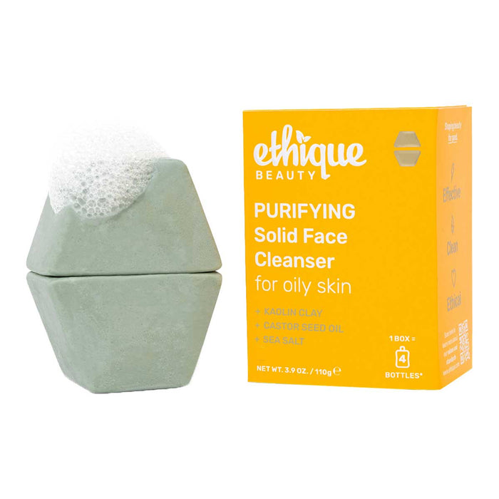 Ethique Purifying Solid Face Cleanser 110g, vegan bar with eco-friendly packaging.