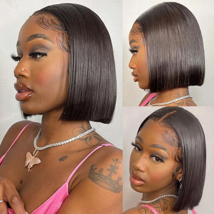 easy-to-wear straight short bob wigs, 5x5 lace closure human hair bob wigs for beginners