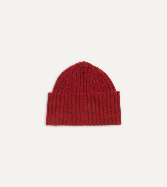 Red Lambswool Ribbed Knit Cap