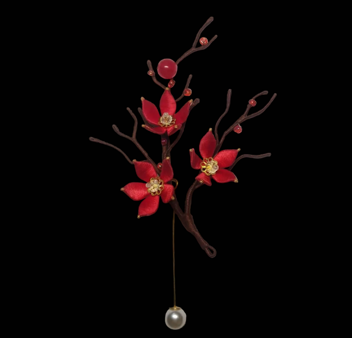 Red Plum Blossom Handmade Brooch - Silk Brooch(Chanhua)