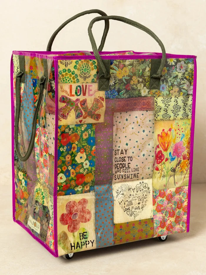 Rolling Tote Bag - Patchwork Chirps-view 1
