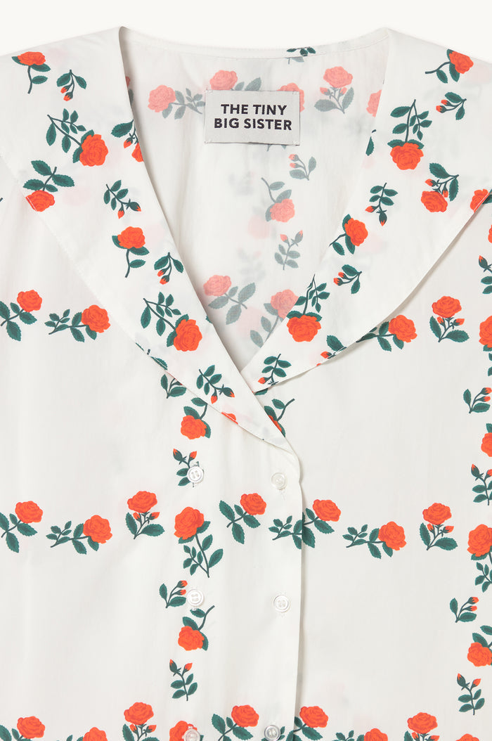 Roses Grid Sailor Neck Blouse Off White