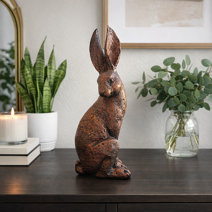Rustic Bronze Rabbit Sculptures