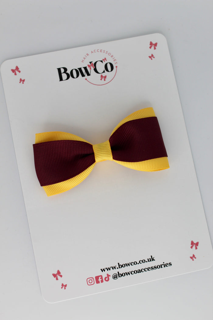 School Bow Burgundy and Yellow Gold - Tuxedo Bow - Clip