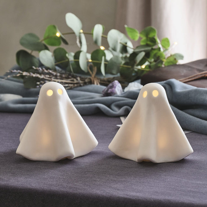 Set of 2 Gerald the Ghost Porcelain LED Halloween Decoration