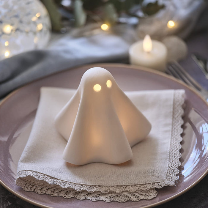 Set of 2 Gerald the Ghost Porcelain LED Halloween Decoration