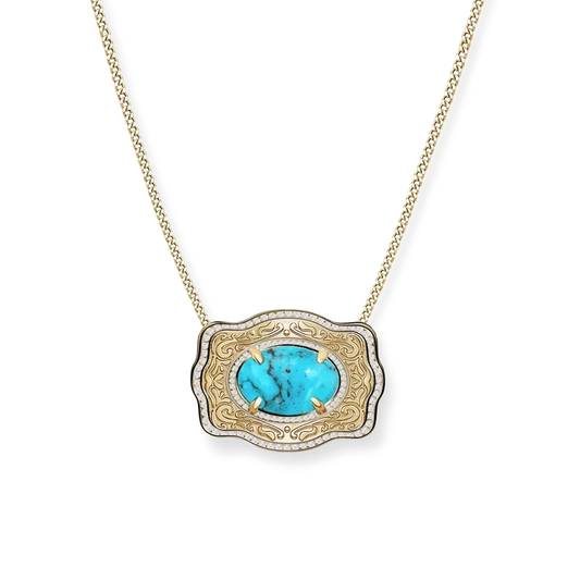 SpurWest Belt Buckle Necklace (Oasis) - Curb Chain - Gold