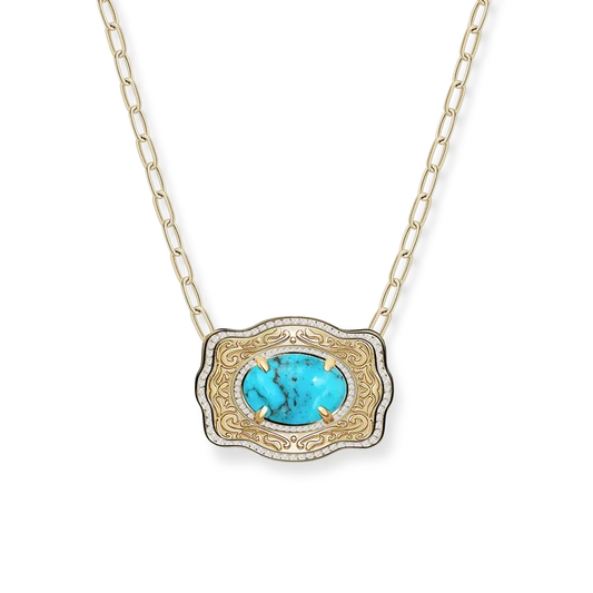 SpurWest Belt Buckle Necklace (Oasis) - Paper Clip Chain - Gold