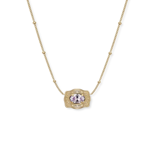 SpurWest Ultra Mini Belt Buckle Birthstone Necklace - Gold - June