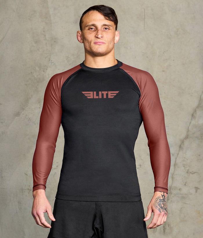 elite sports standard brown long sleeve mens no-gi jiu jitsu rashguard