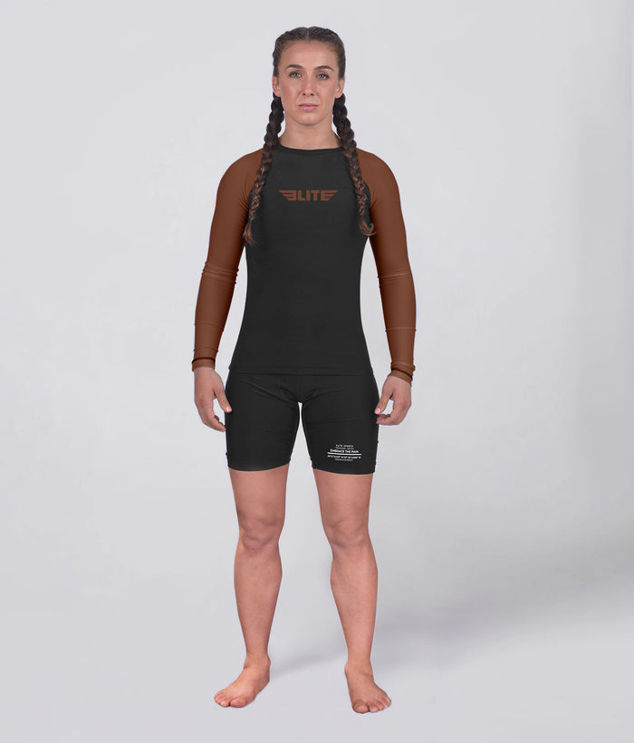 elite sports standard brown lighweight long sleeve womens bjj rash guard