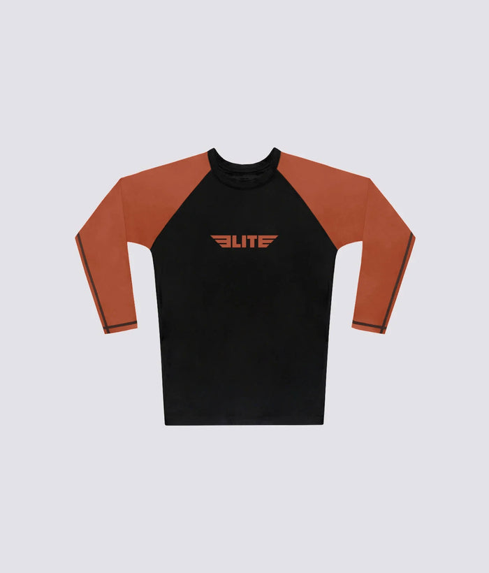 elite sports standard brown long sleeve womens no-gi bjj rash guard comfortable & secure