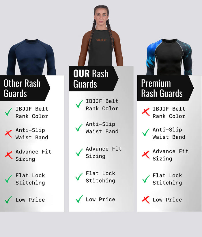 elite sports standard brown long sleeve womens ibjjf approved bjj rashguard