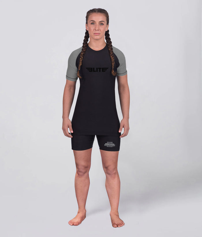 elite sports standard gray lighweight short sleeve womens bjj rash guard