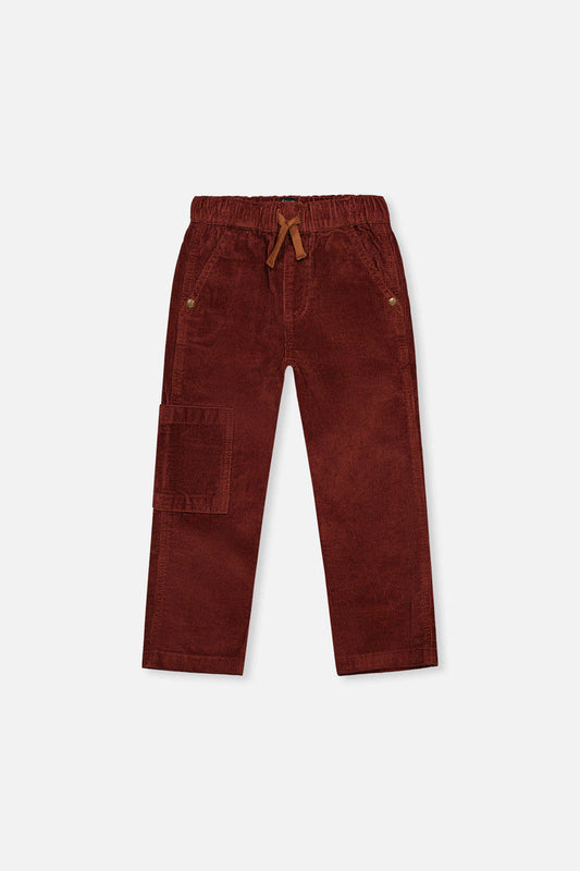 Stretch Corduroy Pants With Cargo Pocket Reddish-Brown-0