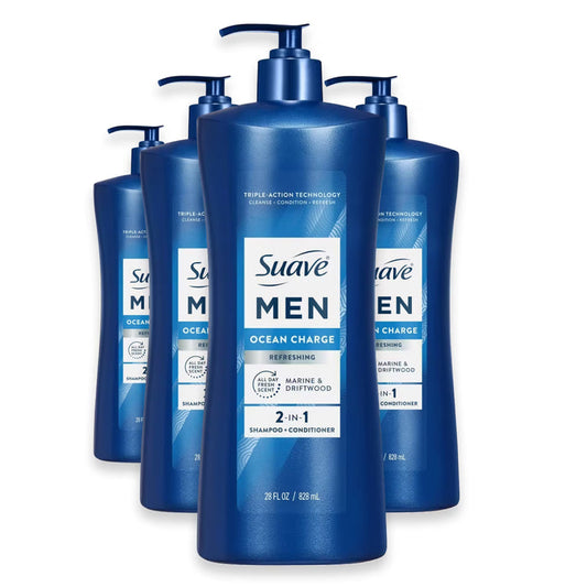 Suave Men Ocean Charge 2-in-1 Shampoo & Conditioner - 28 oz - 4 Pack