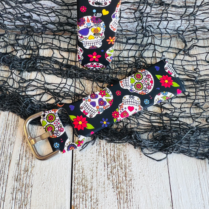 Sugar Skull Print Silicone Band For Fitbit Versa 3/4/Sense