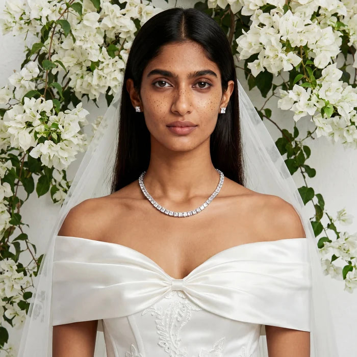 Wedding Jewelry - Silver Cubic Zirconia Bridal Three-Piece Jewelry Set