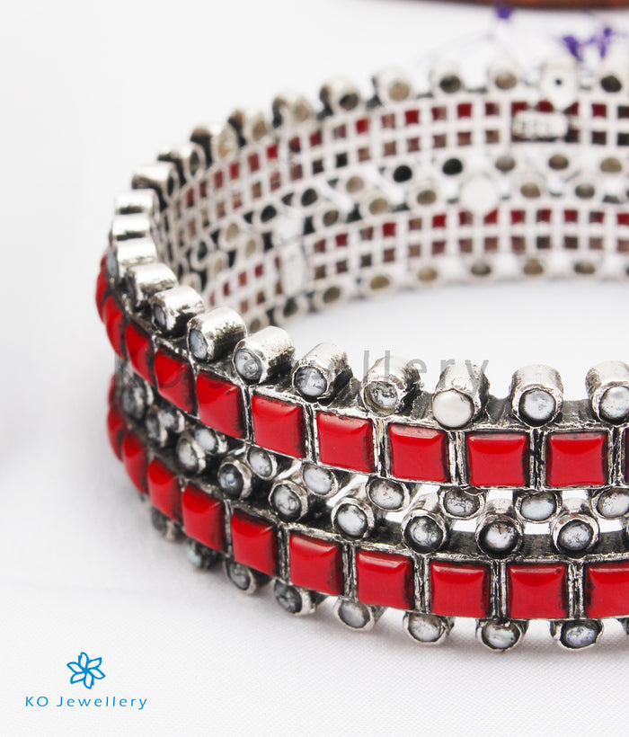 The Rajanya Silver Coral&Pearl Bangle (Oxidised/Size 2.2/2.4/2.6/2.8)