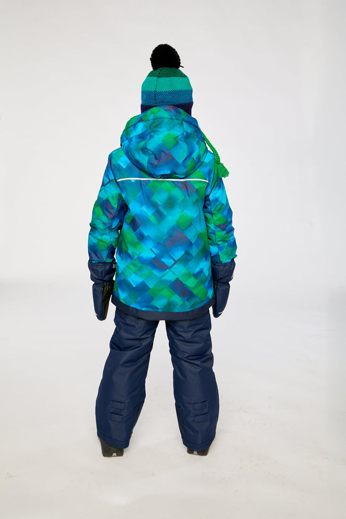 Two Piece Play Snowsuit Blue And Green Checkered Print With Navy Pants-3